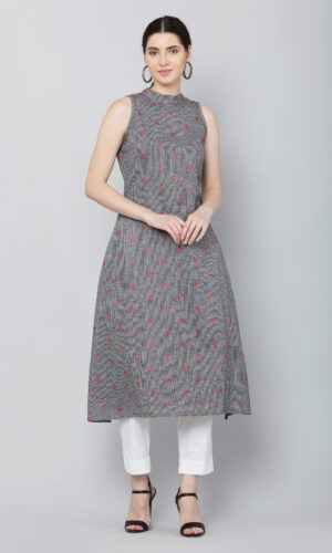 Mangalgiri Cotton High Halter Neck A-Line Kurti