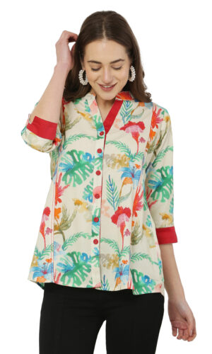 Floral Print Cotton Short Kurti