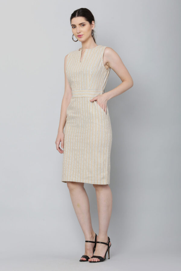 Light Beige Straight Fit Midi Dress