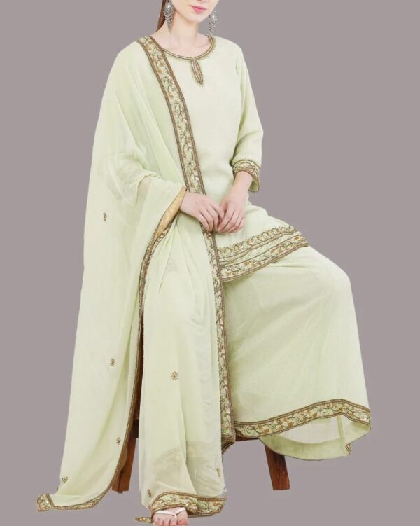Pastel Green Hand Embroidered Sharara Suit