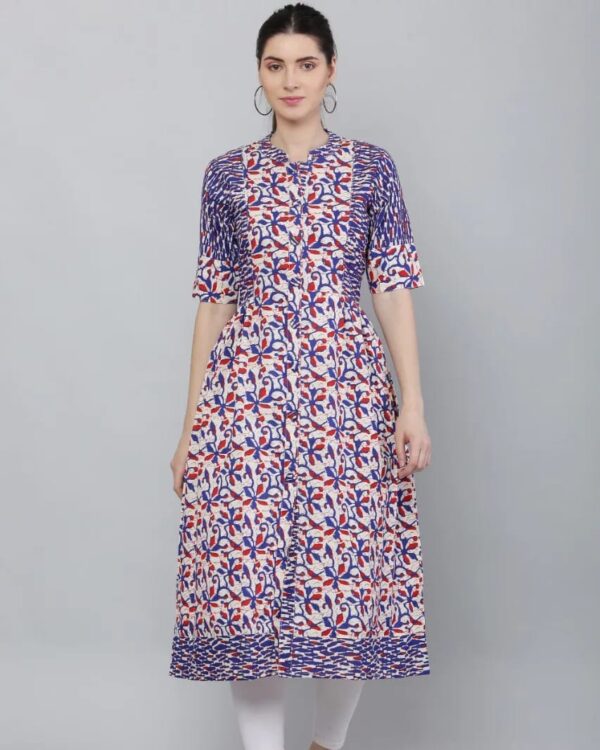 Cotton Print Front Open A-line Kurta