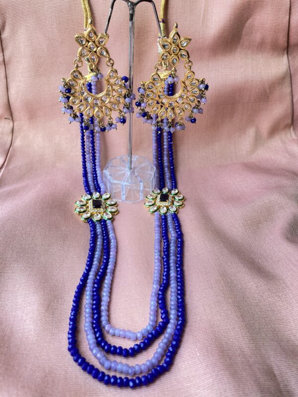 Four Layer Blue and Purple Onyx Stone with Kundan Necklace Set